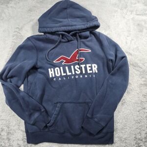 Hollister Hoodie Mens Small Blue California Logo Pullover Fleece Sweatshirt‎ Y2K